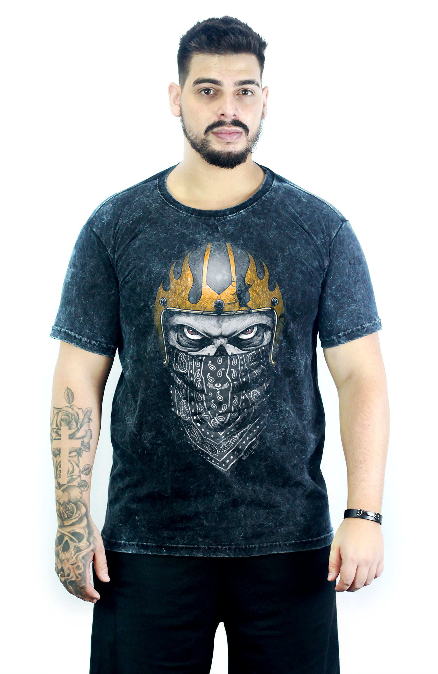 Camiseta Skull Flames Helmet Marmorizada