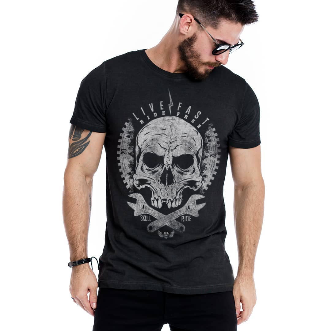 Camiseta Skull Ride Live Fast