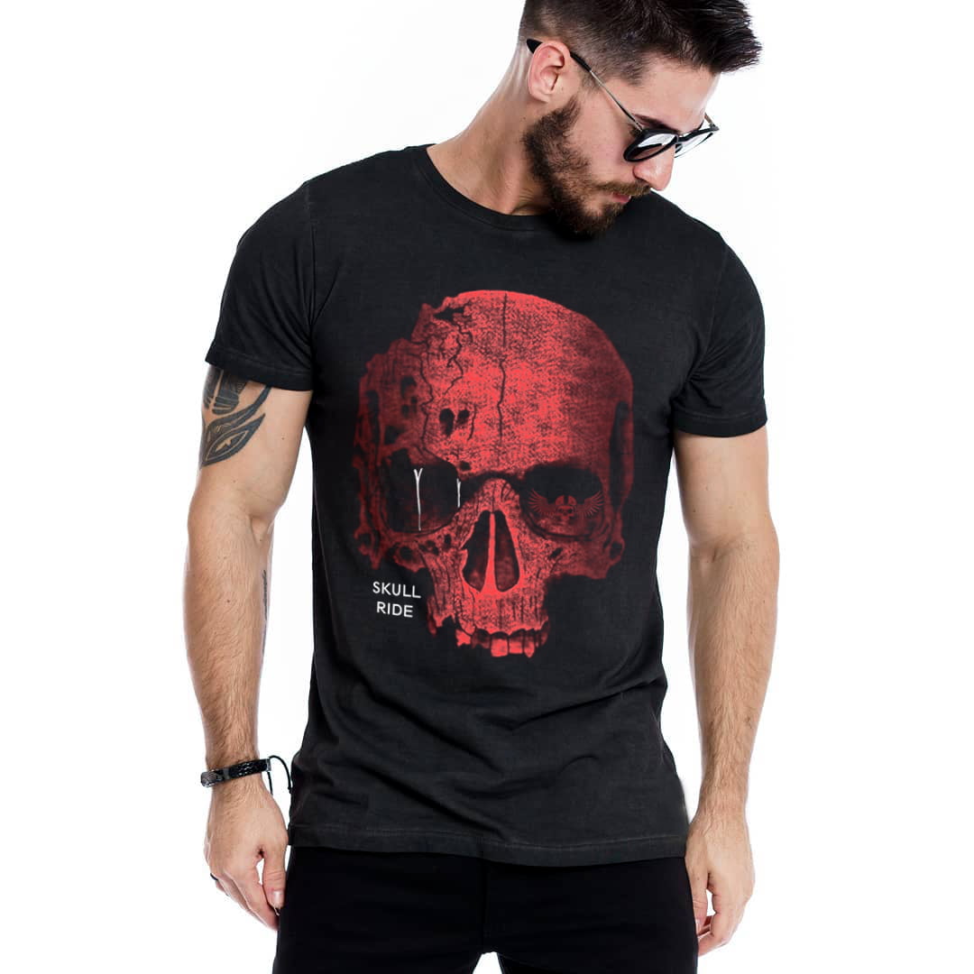 Camiseta Caveira Fumando - Vermelha