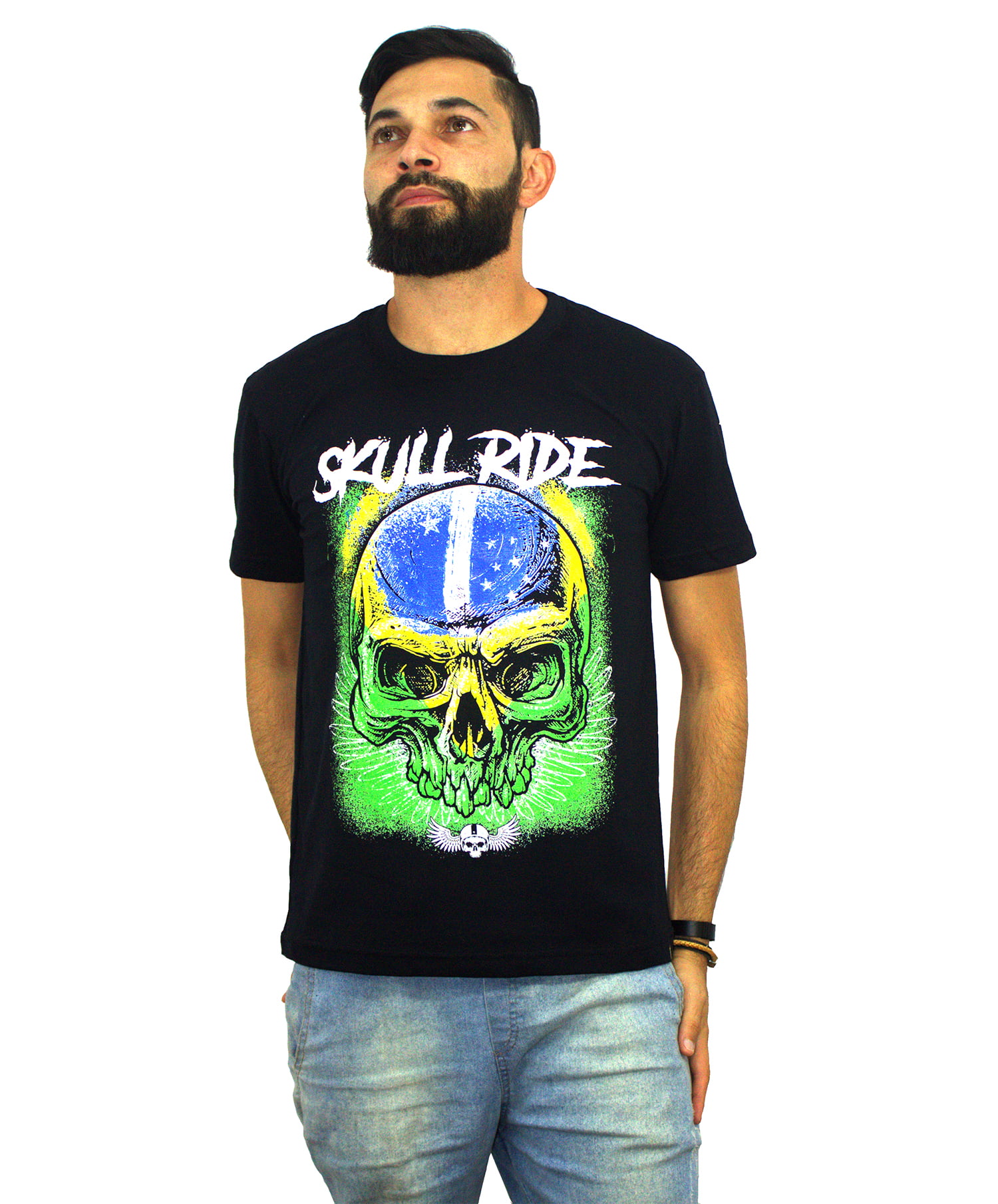 camiseta Patriotic Brazilian Skull (caveira brasileira patriota)