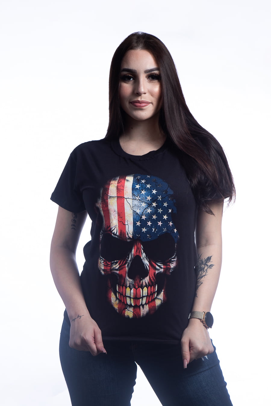 BABY LOOK AMERICAN SKULL