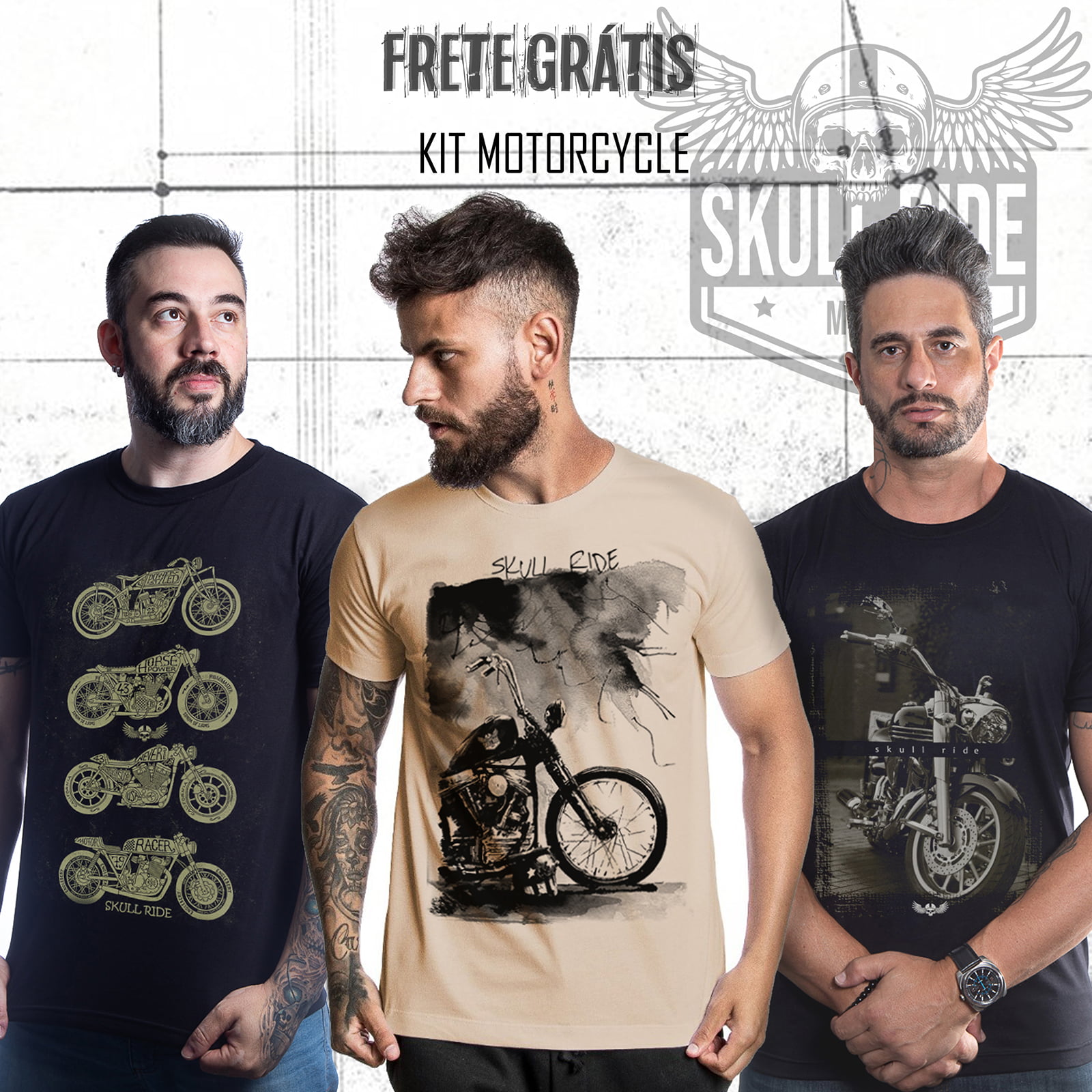 KIT 3 CAMISETAS MOTORCYCLE - M-5, M-6 AND M-7