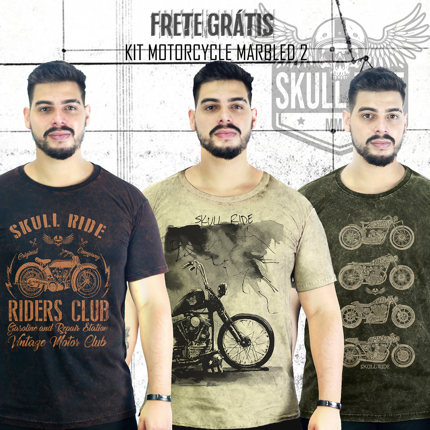 KIT 3 CAMISETAS MOTORCYCLE MARBLED 2