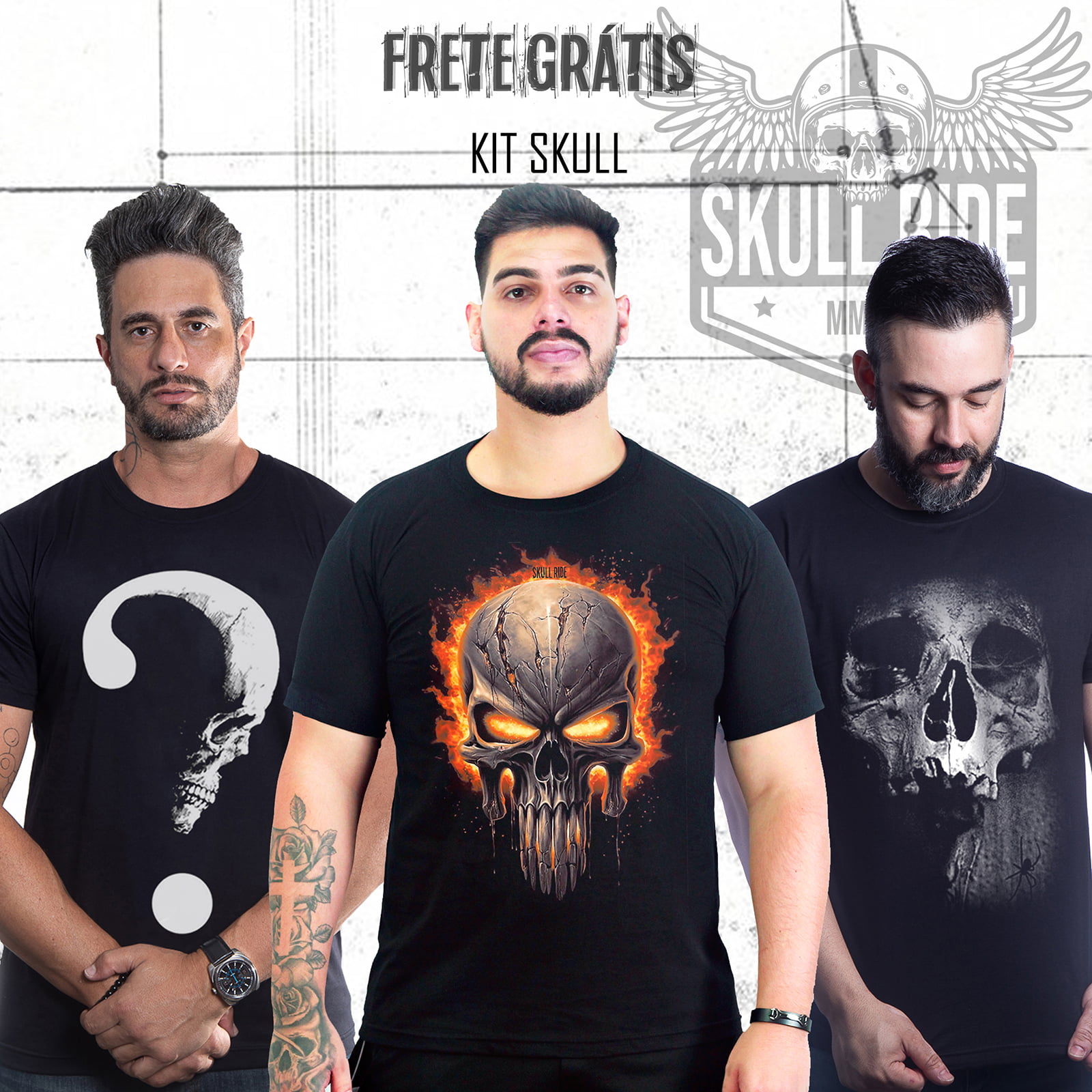 KIT 3 CAMISETAS - QUESTION, DARK SKULL FIRE, DARK SKULL M-1