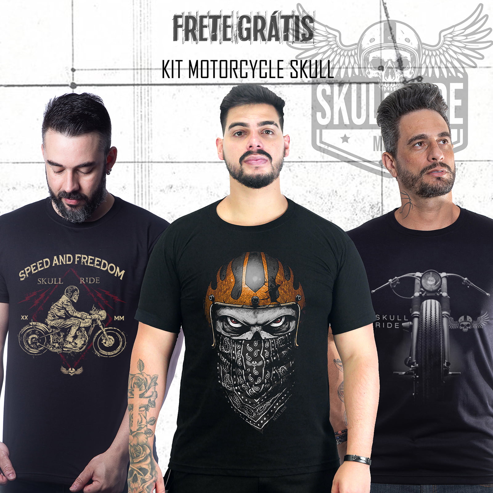 KIT 3 CAMISETAS - SPEED AND FREEDOM, SR VINTAGE, FLAMES