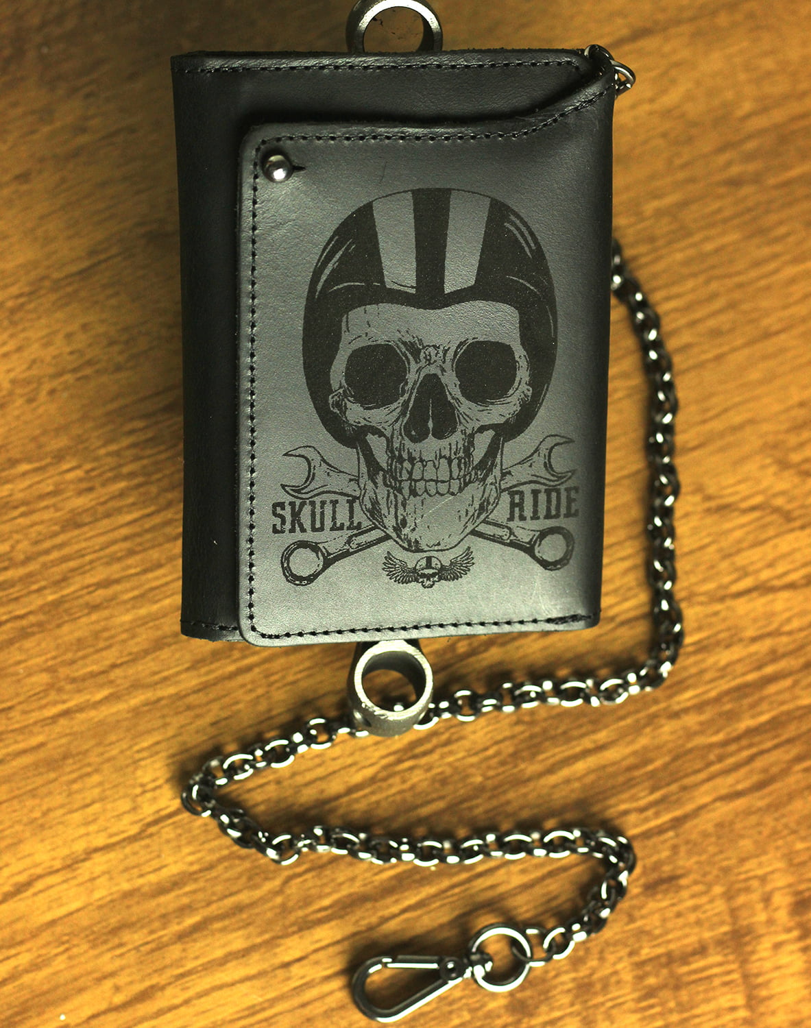 Carteira Skull Ride Biker Mechanic Skull