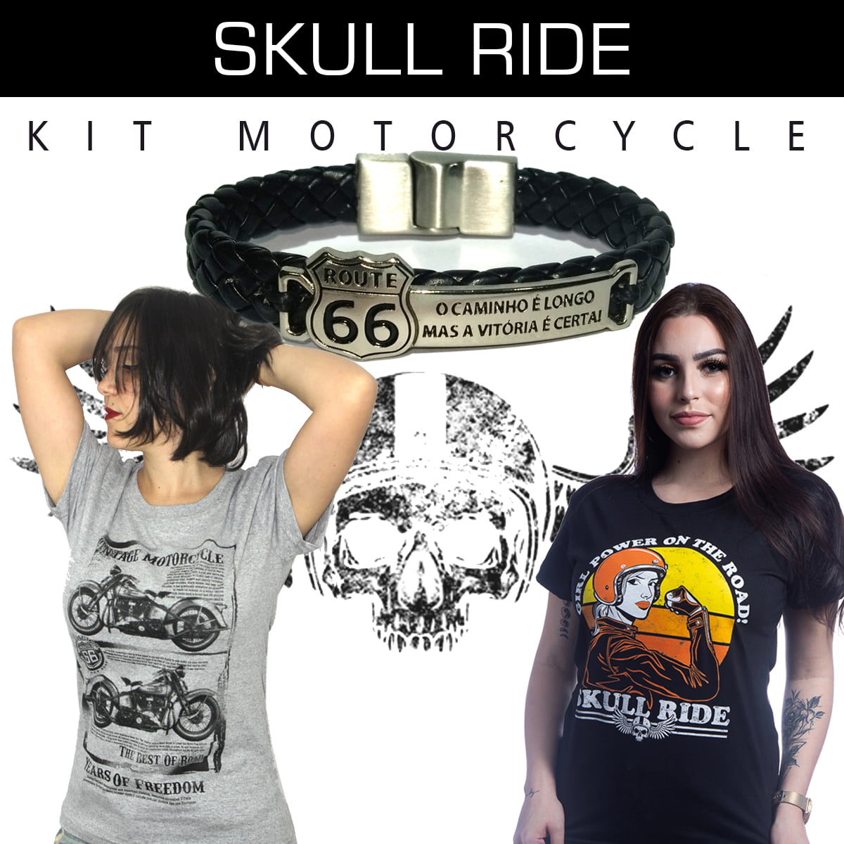Kit 2 Babylook motorcycle + pulseira Route 66