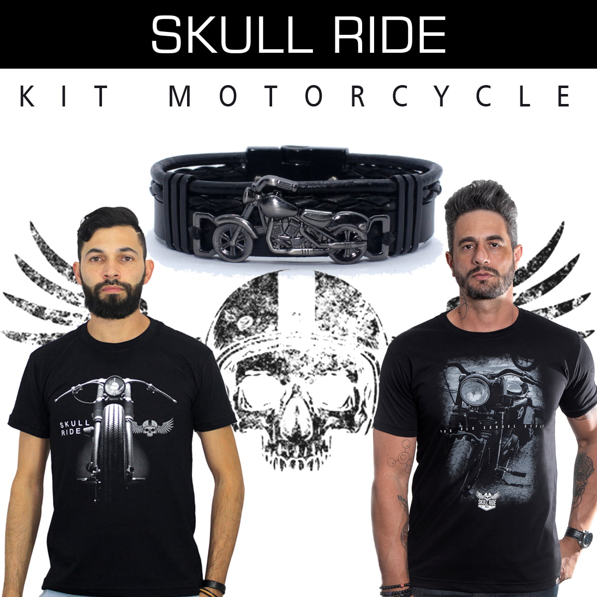 Kit 2 camisetas motorcycle + bracelete Motorcycle