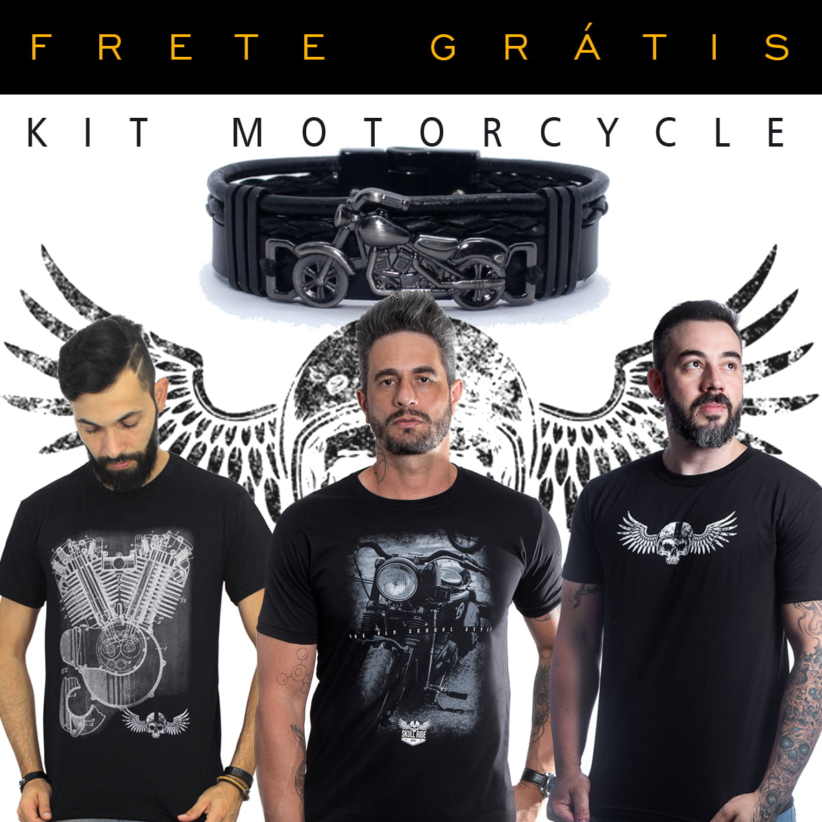 Kit 3 camisetas Motorcycle + Bracelete Motorcycle