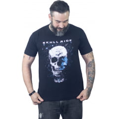 Camiseta  Caveira Skull Galaxi Azul