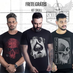 KIT 3 CAMISETAS - RED, SKULL CARD , DARK M-5