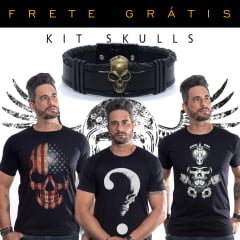 Kit 3 camisetas caveira + bracelete Skull